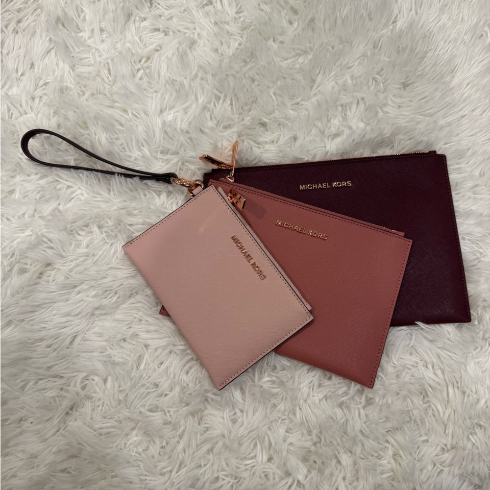 Michael Kors Jet Set Blush/Rose/Burgundy Wristlet Trio